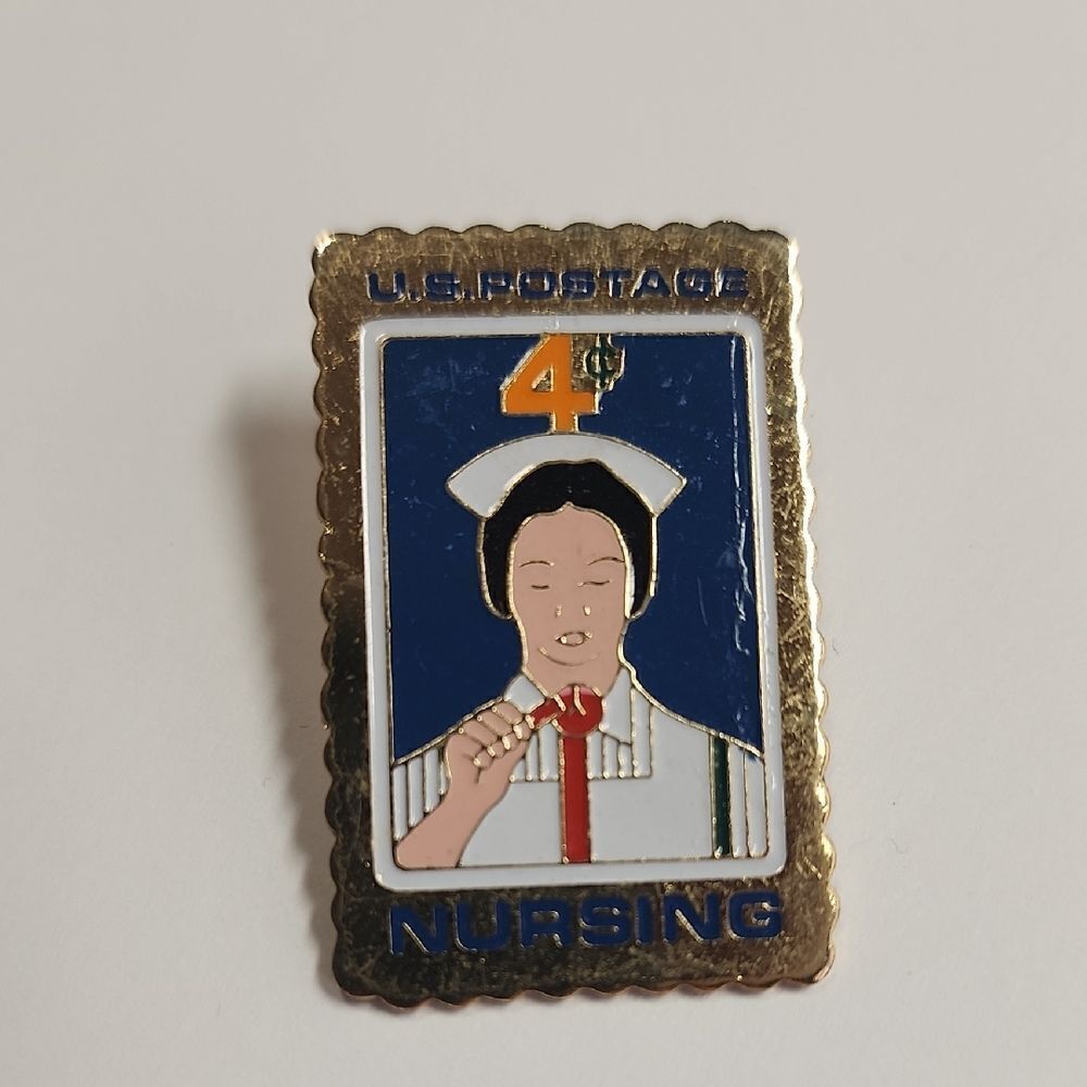 Vintage Jayne Co U.S. Gold Tone 4 Cent Postage Stamp Nursing Pin